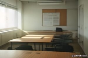 An open custom-printed corporate training manual on a wooden conference table in a modern office.