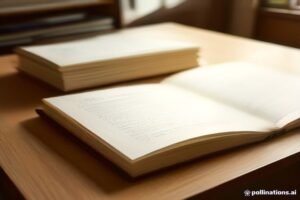 Freshly bound hardcover books on a workshop desk with natural lighting.